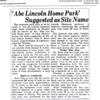 "Abe Lincoln Home Park" Suggested as Site Name