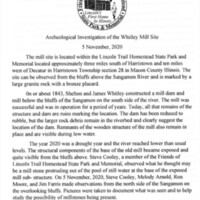 Archeological Investigation of the Whitley Mill Site