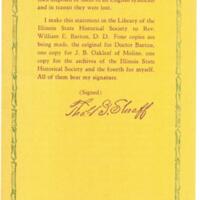 Statement of Thomas Benton Shoaff of Shelbyville, Illinois